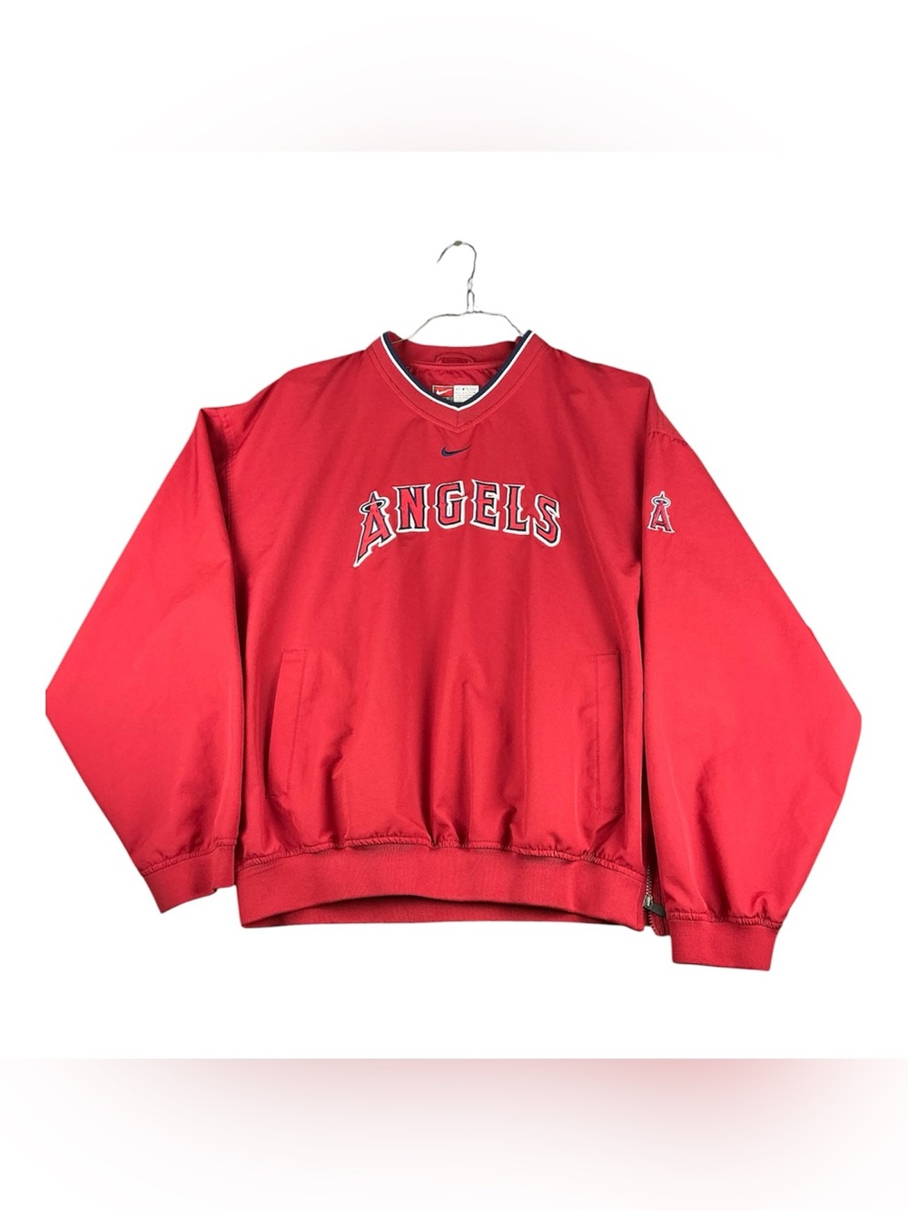Vintage Nike Los Angeles Angels MLB V-Neck Pullover Jacket Red Windbreaker Men L